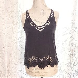 Joie silk black floral cut out v-neck blouse tank top